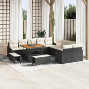 Set Divano da Giardino con cuscino 13 pcs Nero Poly Rattan