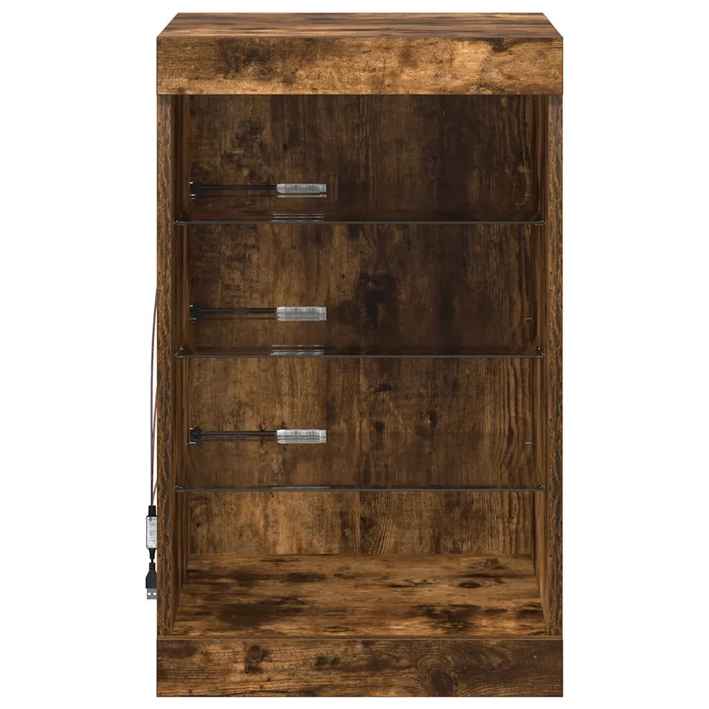 Credenza con Luci LED Rovere Fumo 41x37x67 cm