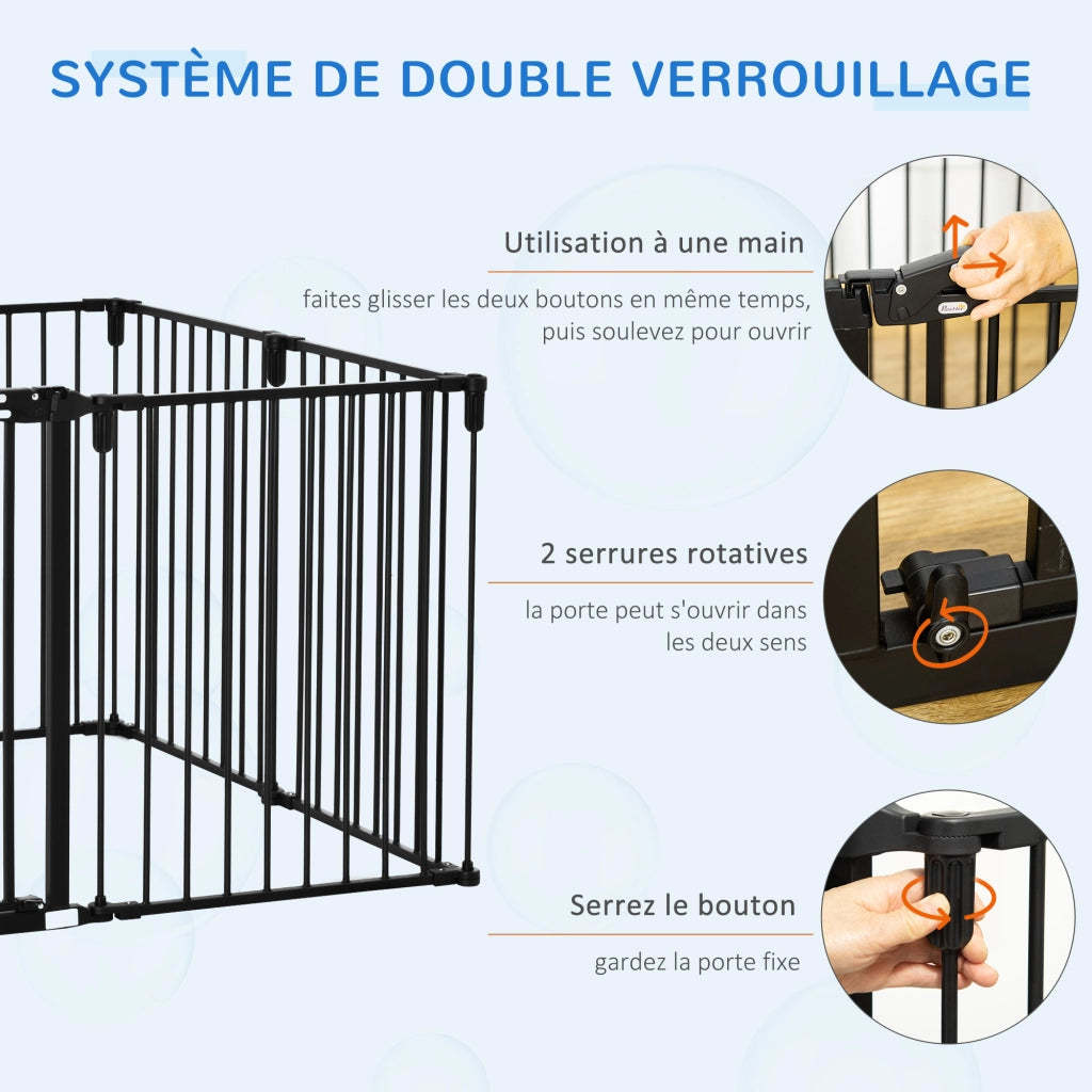Barriera di sicurezza per camini recinto per cani pieghevole modulabile 8 pannelli con porta ¨C zephmum ¨C 482,5x76 cm nero