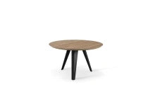 E-STYLO Tavolo fisso con top impiallaciato rovere naturale e gambe in metallo, Diam 130cm H. 76cm.