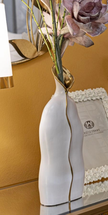 Vaso Uma 16x8x40 cm in Ceramica Bianco e Oro