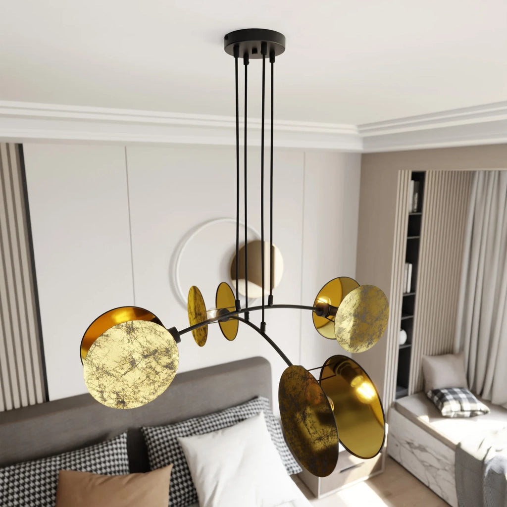 Lampada A Sospensione 4 Luci Moderna Nut In Acciaio Effetto Marmo Bianco