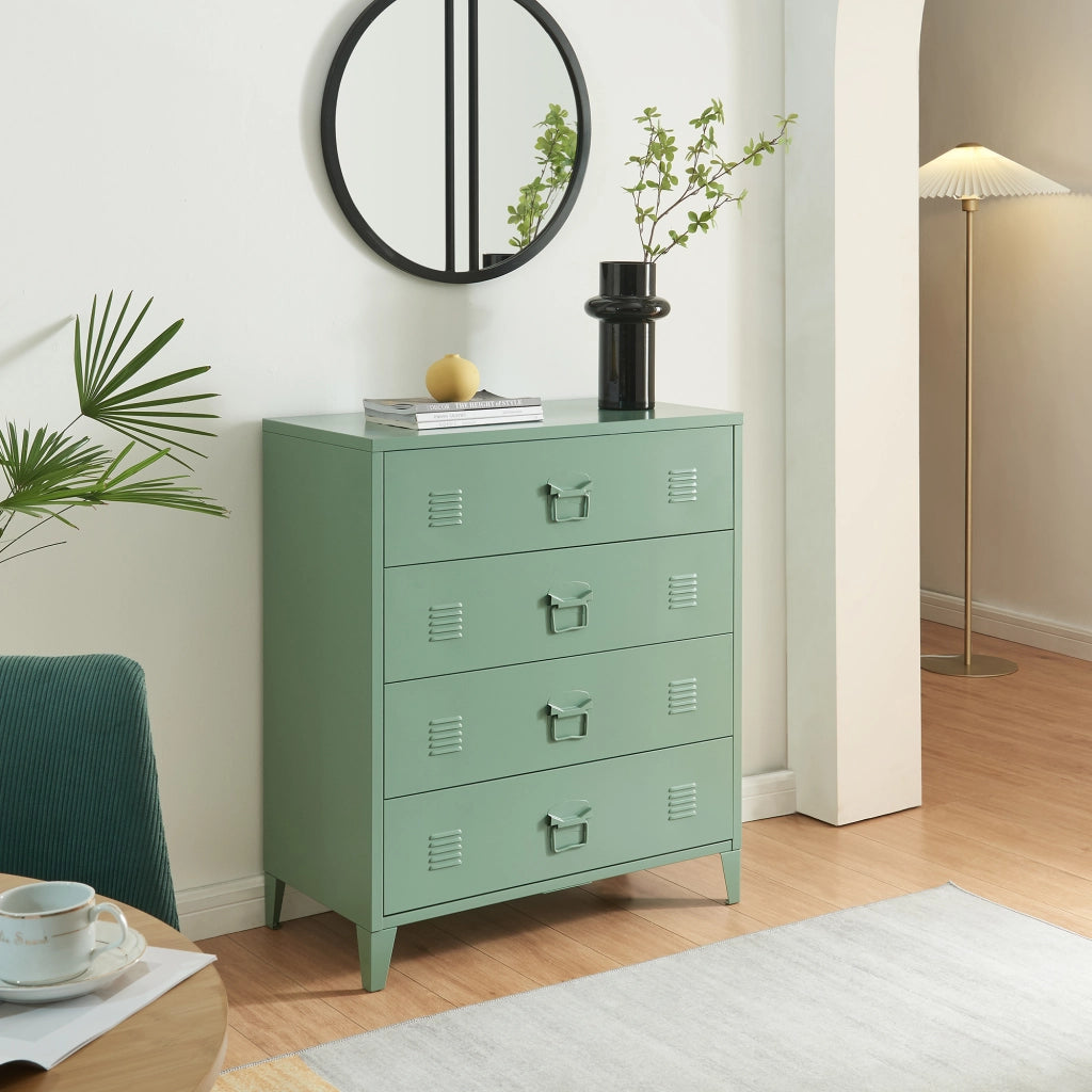 Cassettiera Hämeenlinna Comò in Acciaio con 4 Cassetti 92 x 80 x 40 cm Verde opaco [en.casa]