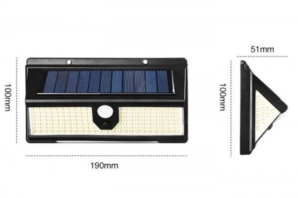LAMPADA FARETTO APPLIQUE PANNELLO SOLARE RICARICABILE 190 LED ESTERNO INTERNO