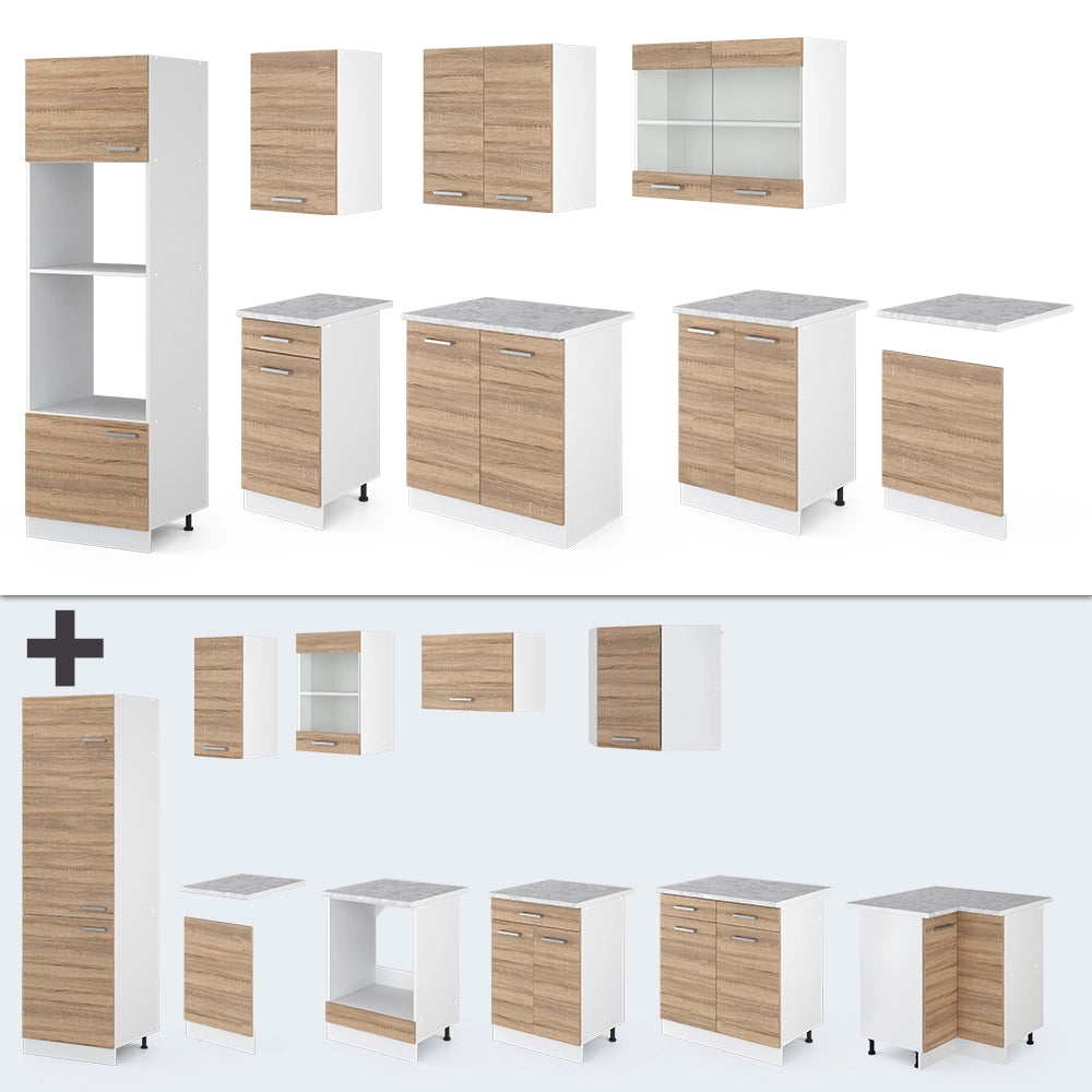 Vicco Cucina componibile Sonoma/Bianco 300 cm con armadio alto, PL Rovere