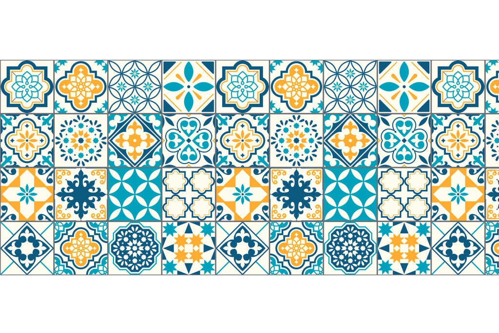 Tappeto passatoia fantasia made in Italy antiscivolo lavabile aderente Fantasia Maiolica , Piastrelle 420 - 50x250cm