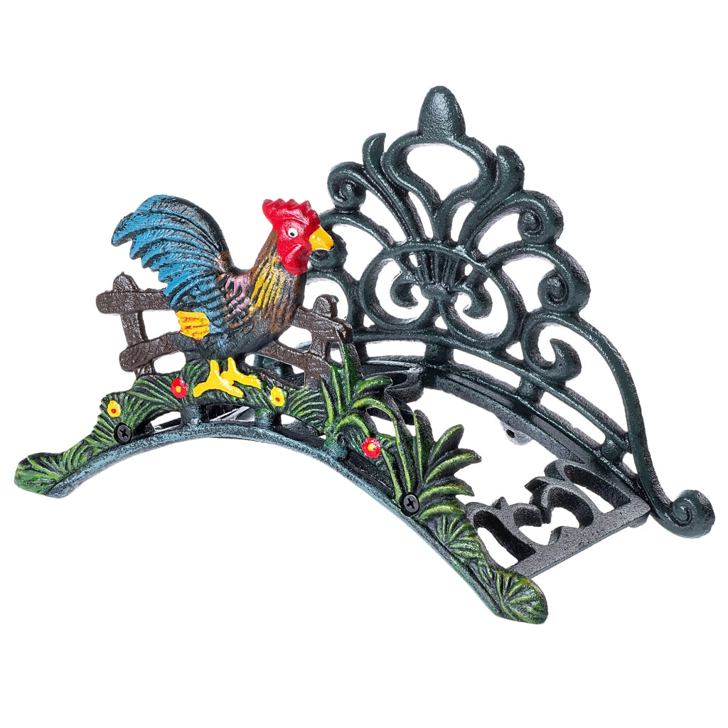 Supporto da parete per tubo da giardino KADAX, in ghisa, robusto, decorativo, con gallo