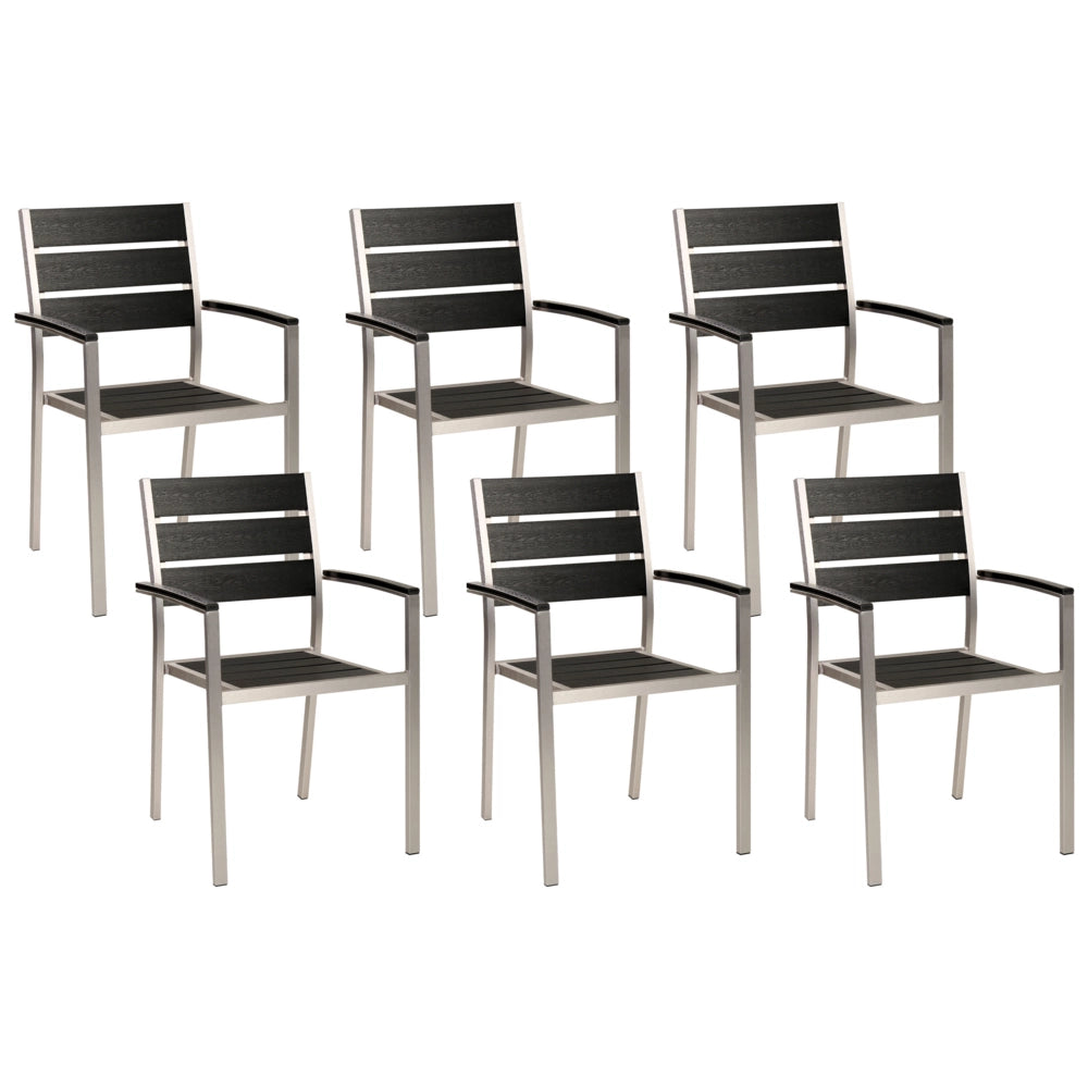 Set di 6 sedie da giardino da pranzo nero e argento con schienale a doghe in alluminio anodizzato set di sedie da esterno