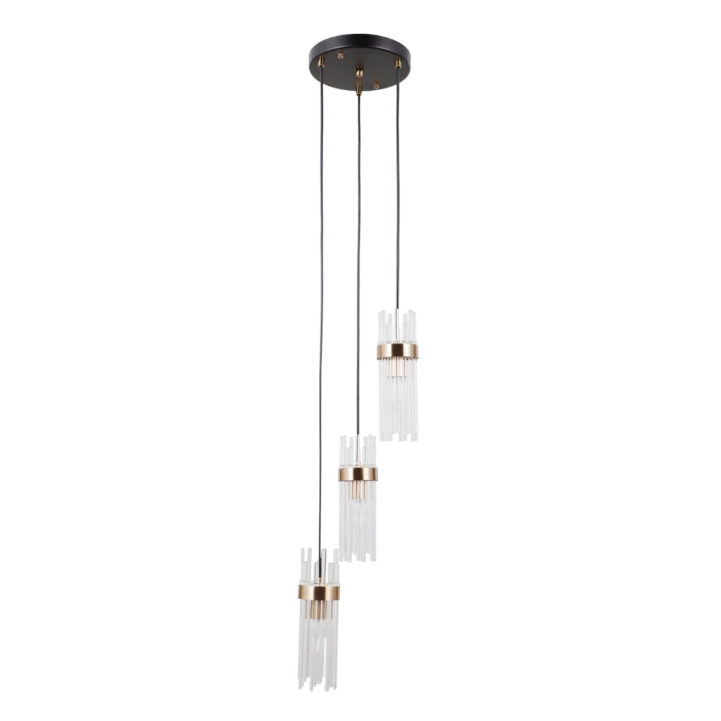Lampada sospensione Taraso nero oro vetro 3xE14 Italux