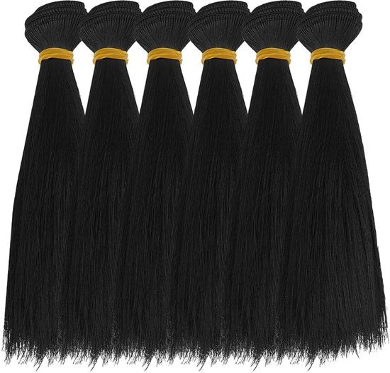 Accessori DIY per capelli - Pruika - 6 pezzi - Nero - Capello lungo retto - Misura perfetta 180 mm x 995 mm