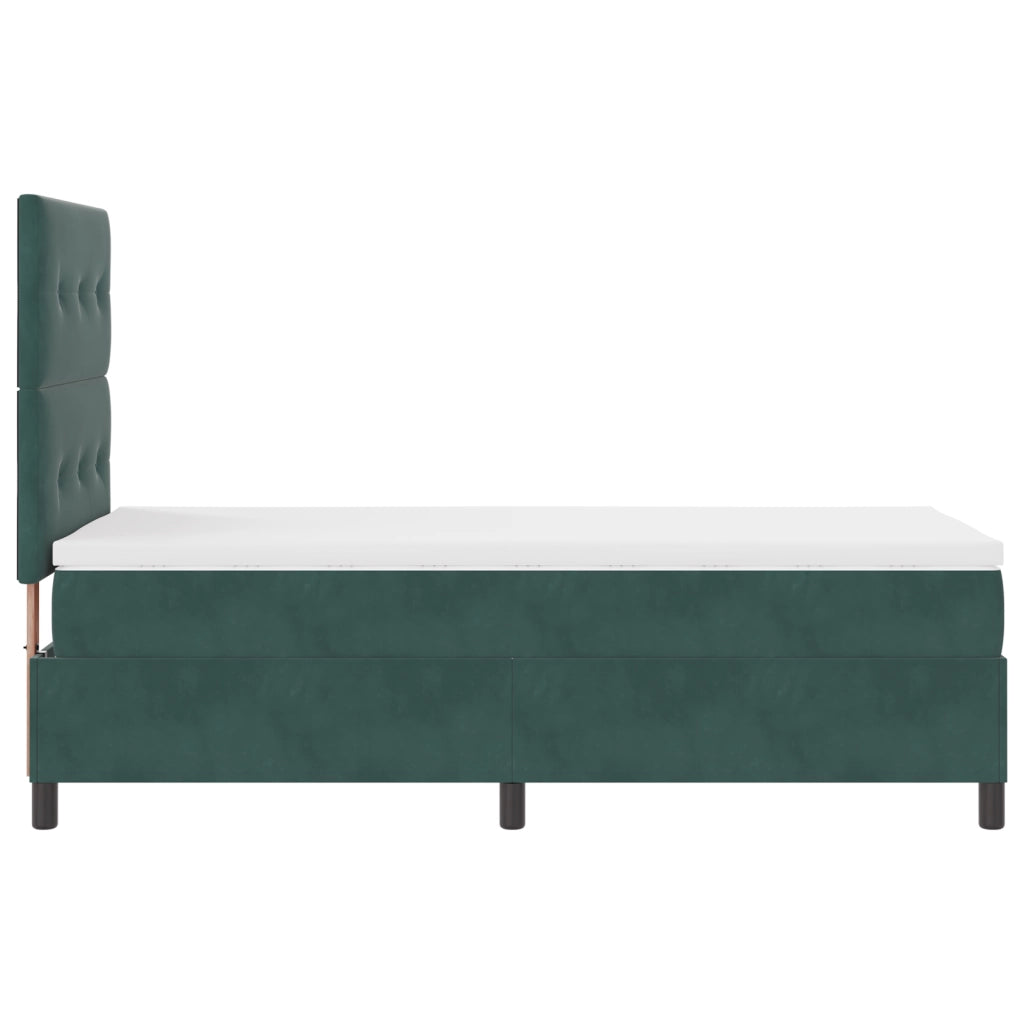 Letto Box Spring con Materasso Verde Scuro Singolo in Velluto