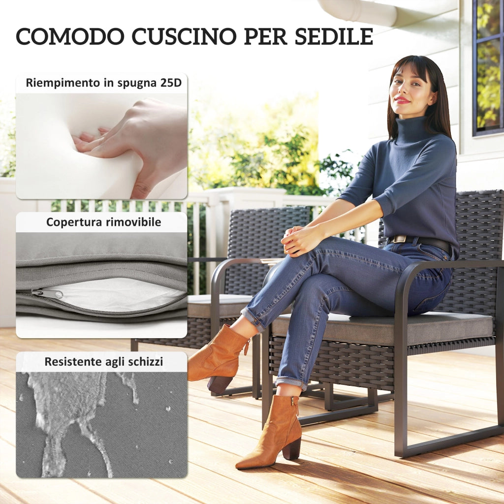 Set Giardino 2 Poltrone e Tavolino in Rattan ¨C zephmum ¨C Nero, Vetro