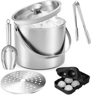 Set di conservazione con contenitore a doppia parete 4 litri in acciaio inossidabile - completo di set di conservazione con setola, manico e cucchiaio - conservazione di bevande - conservazione igienica - manico robusto - frigorifero portatile