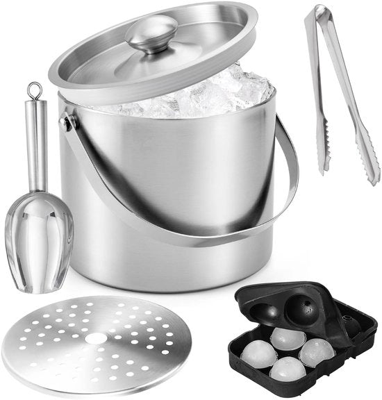 Set di conservazione con contenitore a doppia parete 4 litri in acciaio inossidabile - completo di set di conservazione con setola, manico e cucchiaio - conservazione di bevande - conservazione igienica - manico robusto - frigorifero portatile