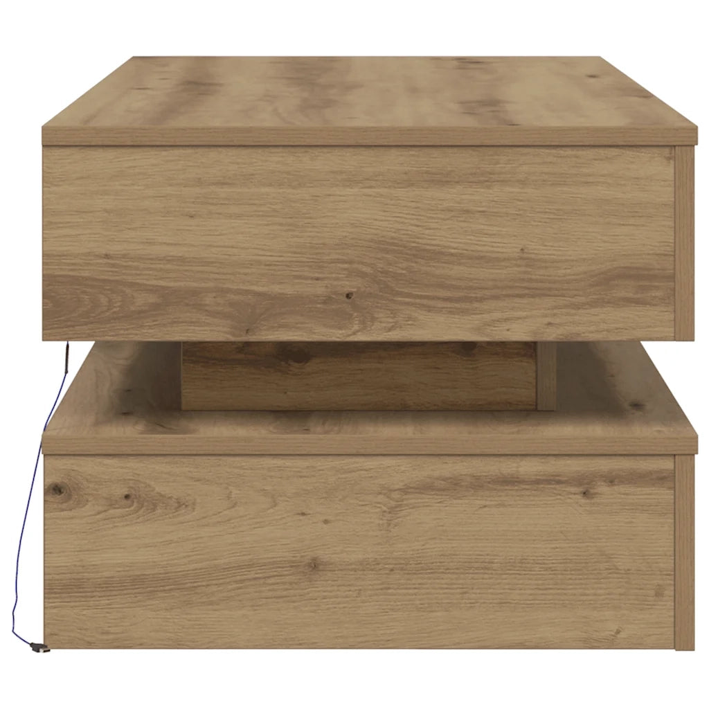 Tavolino da Salotto con Luci LED-Tavolino da soggiorno Rovere Artigianale 90x50x40 cm 703560