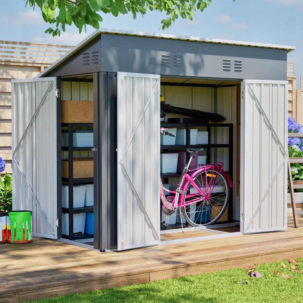 Grande Casetta Da Giardino In Metallo 242×120×192 Cm Con Tre Porte E Due Serrature