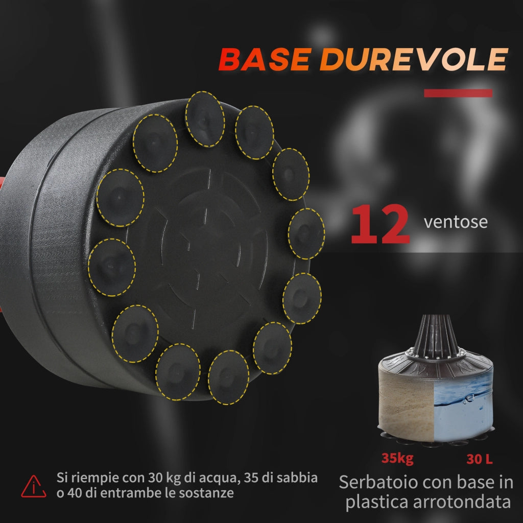 Sacco da Boxe ad Altezza Regolabile con Punching Ball e Base Riempibile, 88x48x155-205 cm, Rosso e Nero