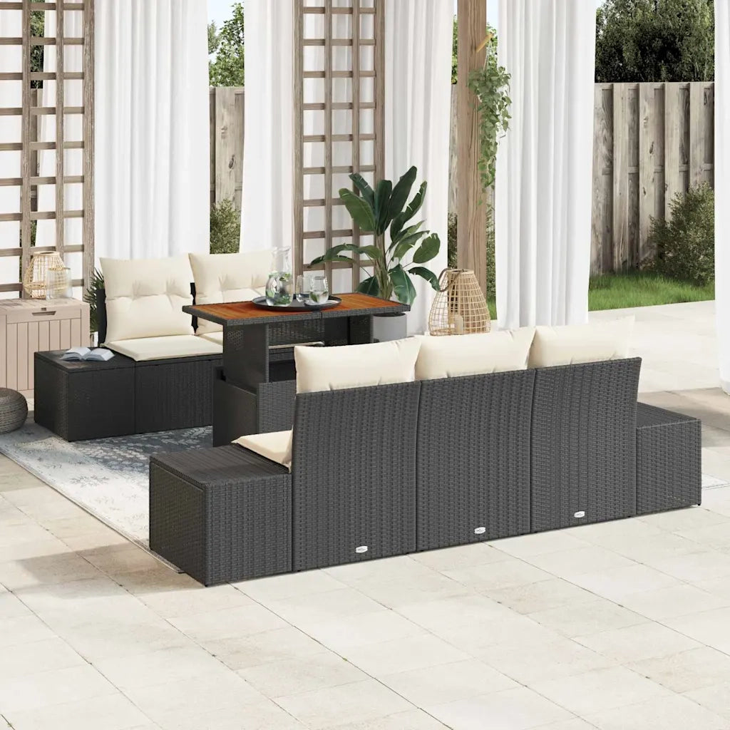 Set da Pranzo per Giardino con cuscino 6 pcs Nero e Crema 3349900