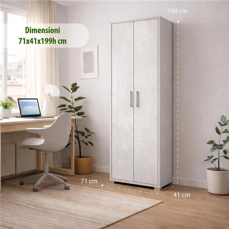 ARMADI DA ARREDO CON 2 ANTE DIMENSIONI 199X71X41 CM COLORE OSSIDO BIANCO