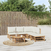 Set Salotto da Giardino 6pz con Cuscini Bianco Crema in Bambù 3155199