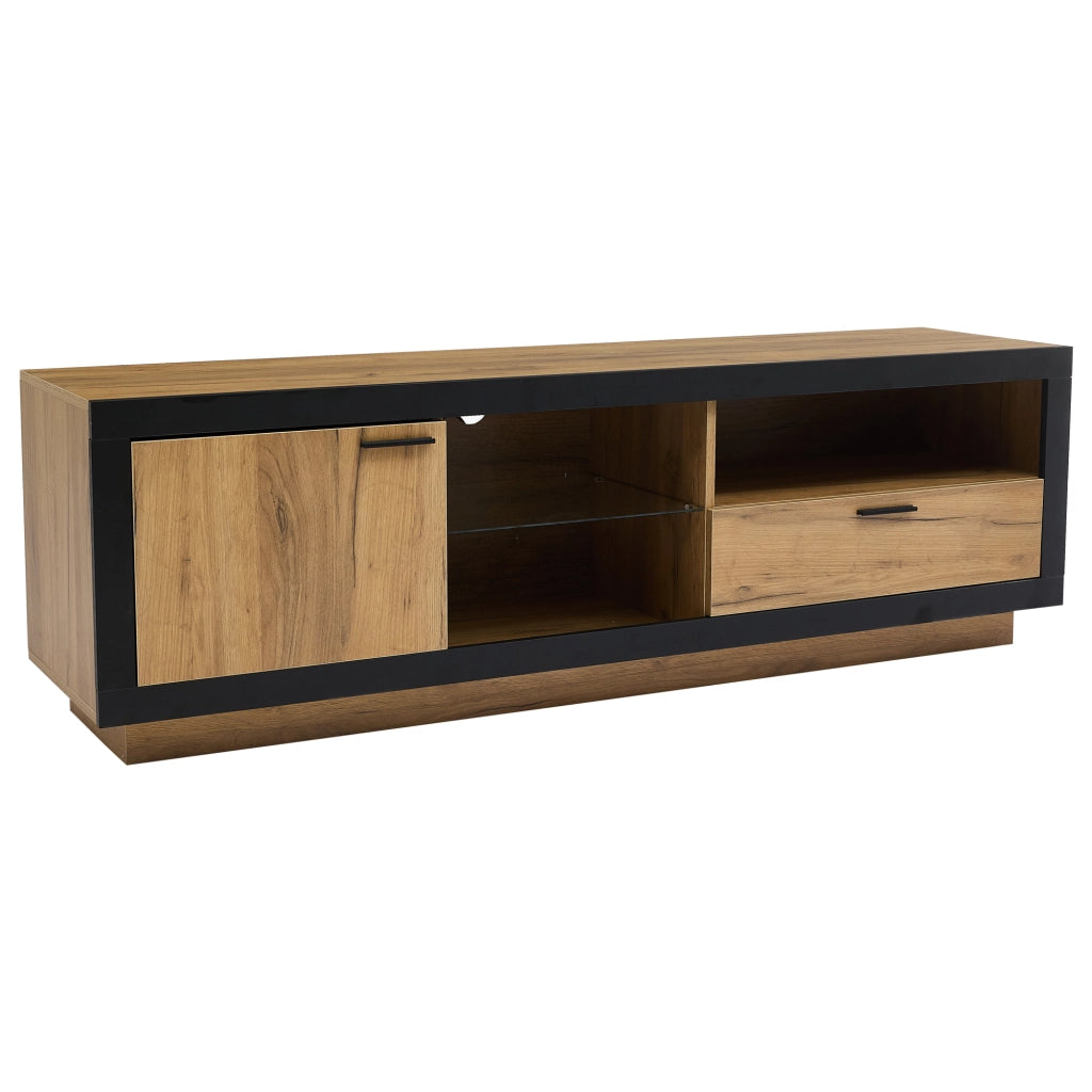 Mobile Porta TV LED 160 cm Nero e Rovere per Schermi 70 Pollici