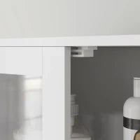 Mobile Colonna Bagno con 3 Armadietti e Ante in Vetro e a Persiana, 60x30x170.5cm, Bianco