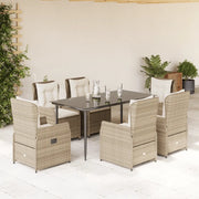 Set da Pranzo da Giardino 7 pz con Cuscini Beige in Polyrattan