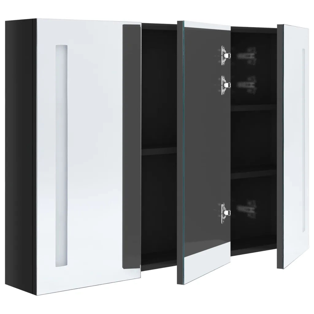 Armadietto Bagno con Specchio e LED Nero Lucido 89x14x62 cm 326526