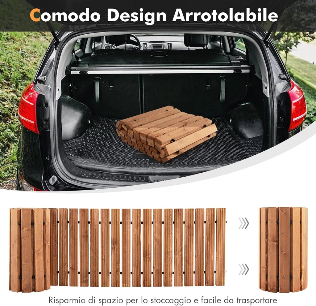 Passerella Arrotolabile per Giardino, Sentiero da Giardino con Filo di Ferro e Consistenza Antiscivolo Resistente alle Intemperie, Percorso in Legno per Cortile e Spiaggia (245 x 43 x 2 cm)