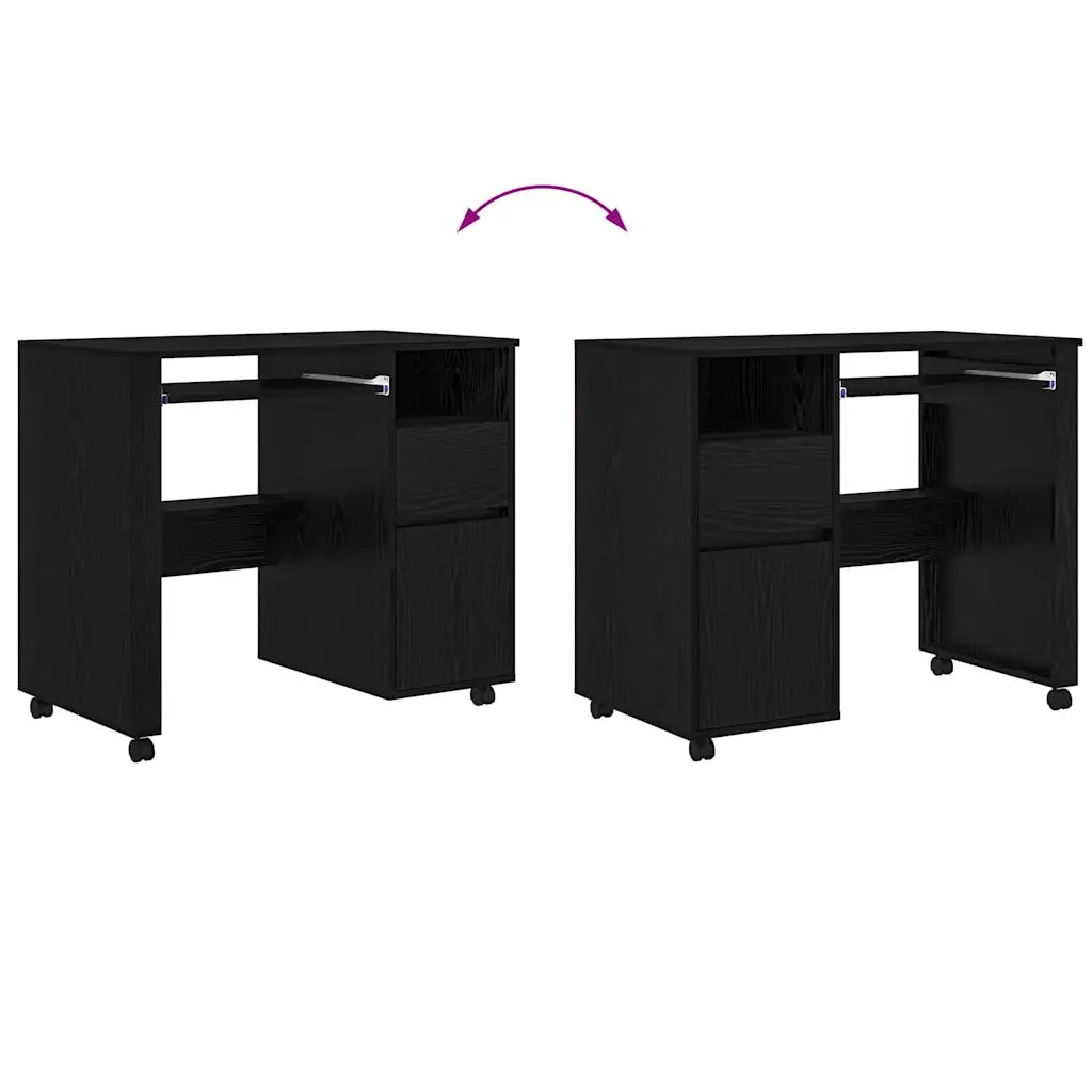 Scrivania | Tavolo da Ufficio con Ruote con cassetto Rovere Nero 91 x 50 x 77 cm