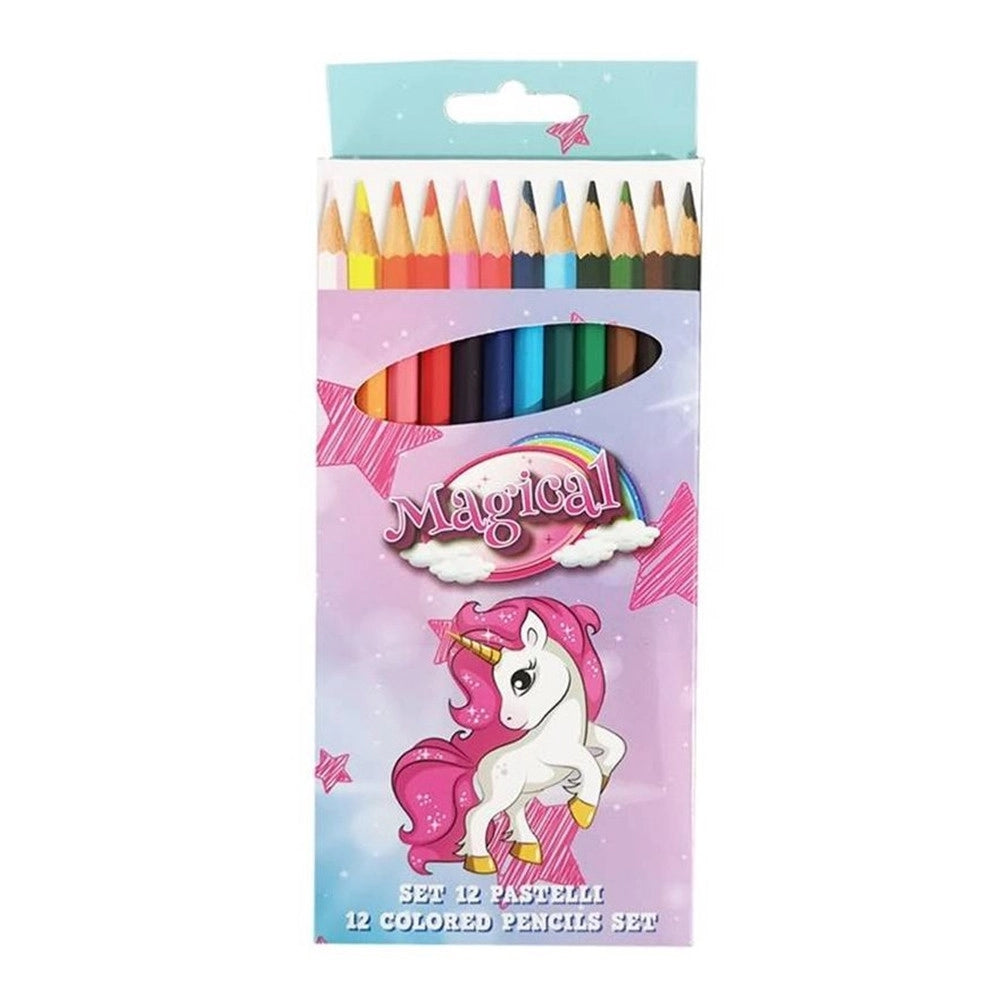 Trade Shop - Set 12 Pastelli Matite Colorate Colori Unicorno Disegno Scuola Bambini Cancelleria 735218 -