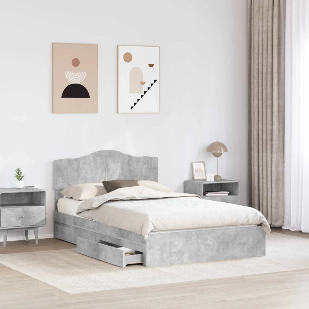 Letto con Contenitore con testiera Grigio cemento 135 x 190 cm