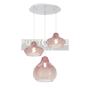 SOSPENSIONE OTTONE SATINATO 3 LUCI TONDA VETRI PICCOLI RUBINO 1191OS-S3 TP-RU