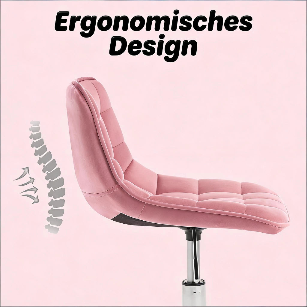 Sedia da ufficio girevole regolabile in altezza con schienale ergonomico e ruote, in Velluto, Rosa