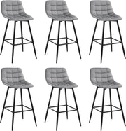 Set di 6 Sgabelli da Bar Moderni Sedia da Cucina con Schienale Poggiapiedi Rivestimento in Velluto Grigio Chiaro, Gambe in Metallo BH143hgr-6