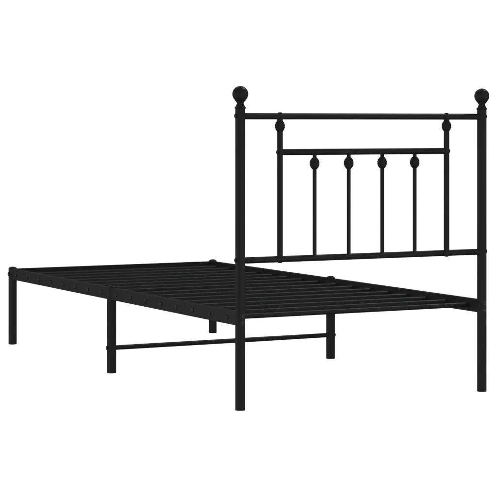 Letto singolo | Letto per adulti | Giroletto con Testiera in Metallo Nero 90x190 cm