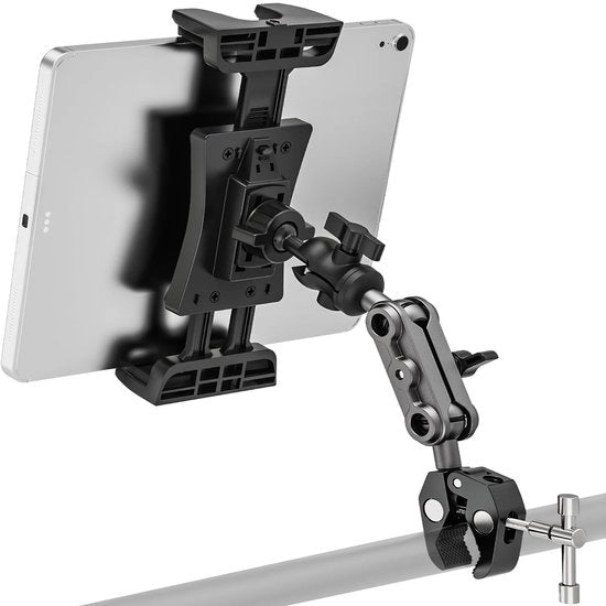 Supporto per Tablet 360° Rotativo - Adattatore per Tablet con Cinturino - Altezza Microfono - Adatto per Tablet da 4,7 a 12,9'' - Facile da Montare - Braccia in Alluminio - Supporto per Tablet Rotativo
