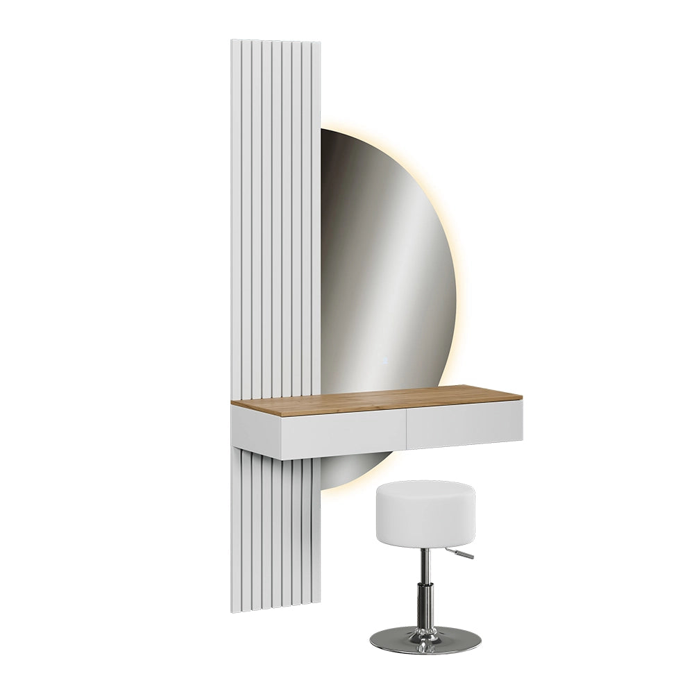 Vicco Tavolo da toeletta Bianco/quercia 100 cm con specchio LED e sgabello