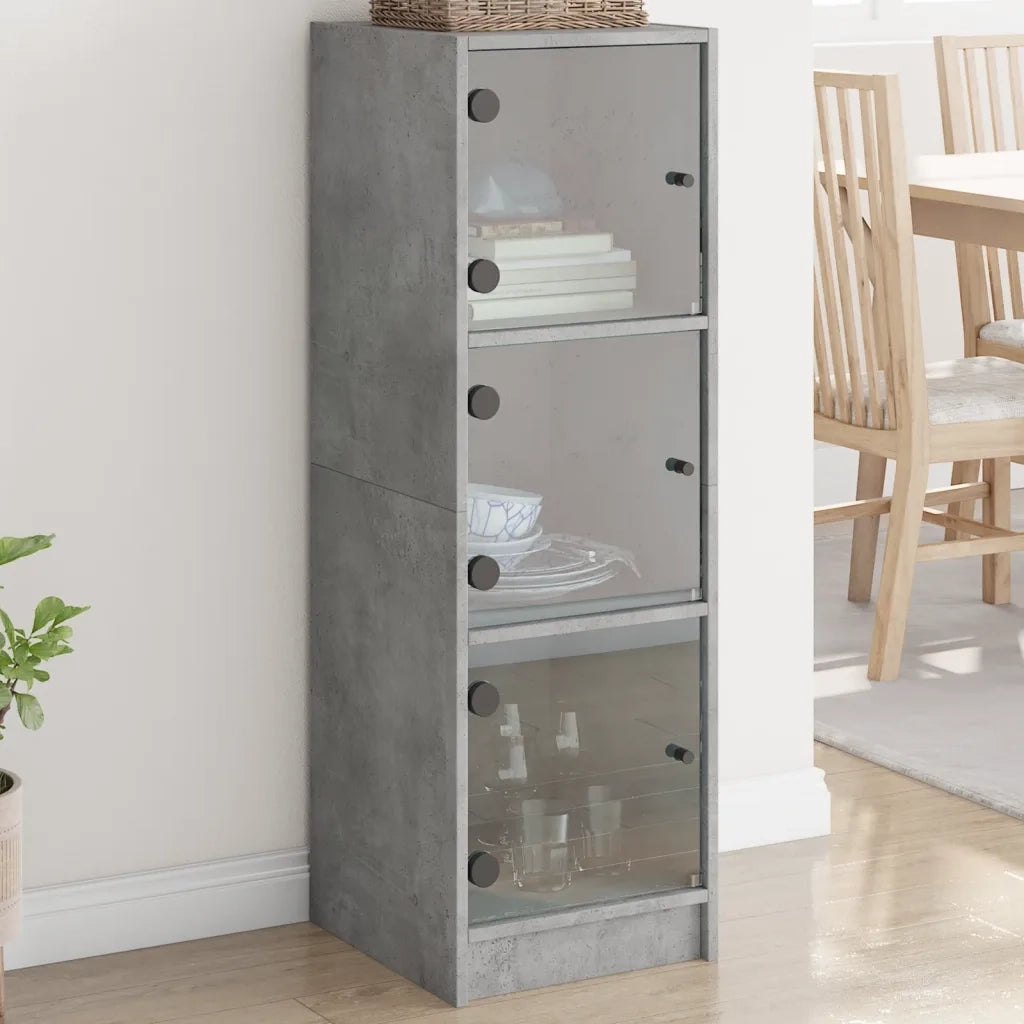 Credenza | Madia | Buffet da pranzo | Armadio da pranzo con Ante in Vetro Grigio Cemento 35x37x109 cm