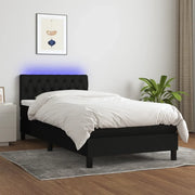 Letto a Molle con Materasso e LED-Struttura Letto con Materasso Nero 90x190 cm in Tessuto 621933