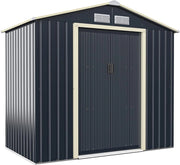 Casetta da Giardino Porta Attrezzi in Lamiera Acciaio Zincato 2,38 M2, Capanno da Esterno con Tettoia, Sfilati e Ante Scorrevoli, Adatto a Cortile, Giardino e Fattoria (203 x 117 x 195 cm)