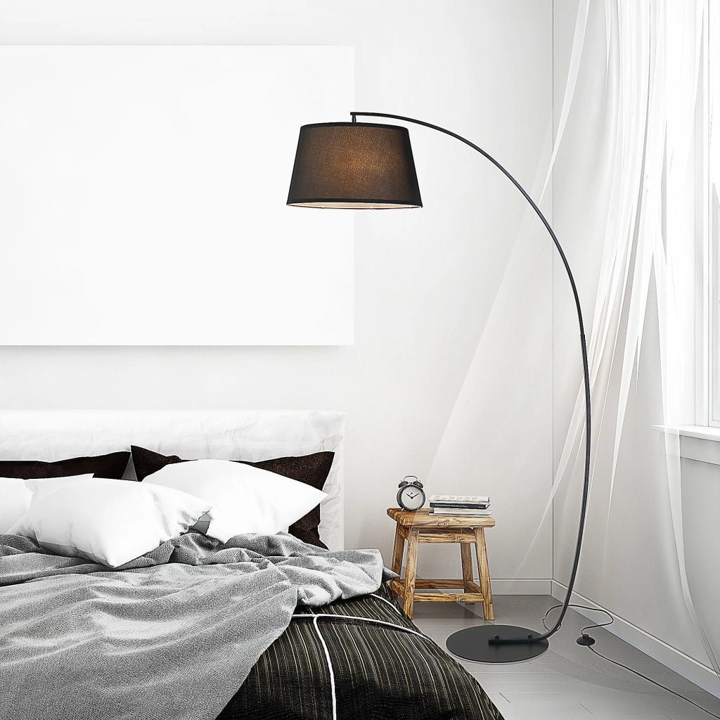 Lampada da Terra ad Arco con Paralume in Tessuto e Interruttore a Pedale, ?47x105x190cm, Nera