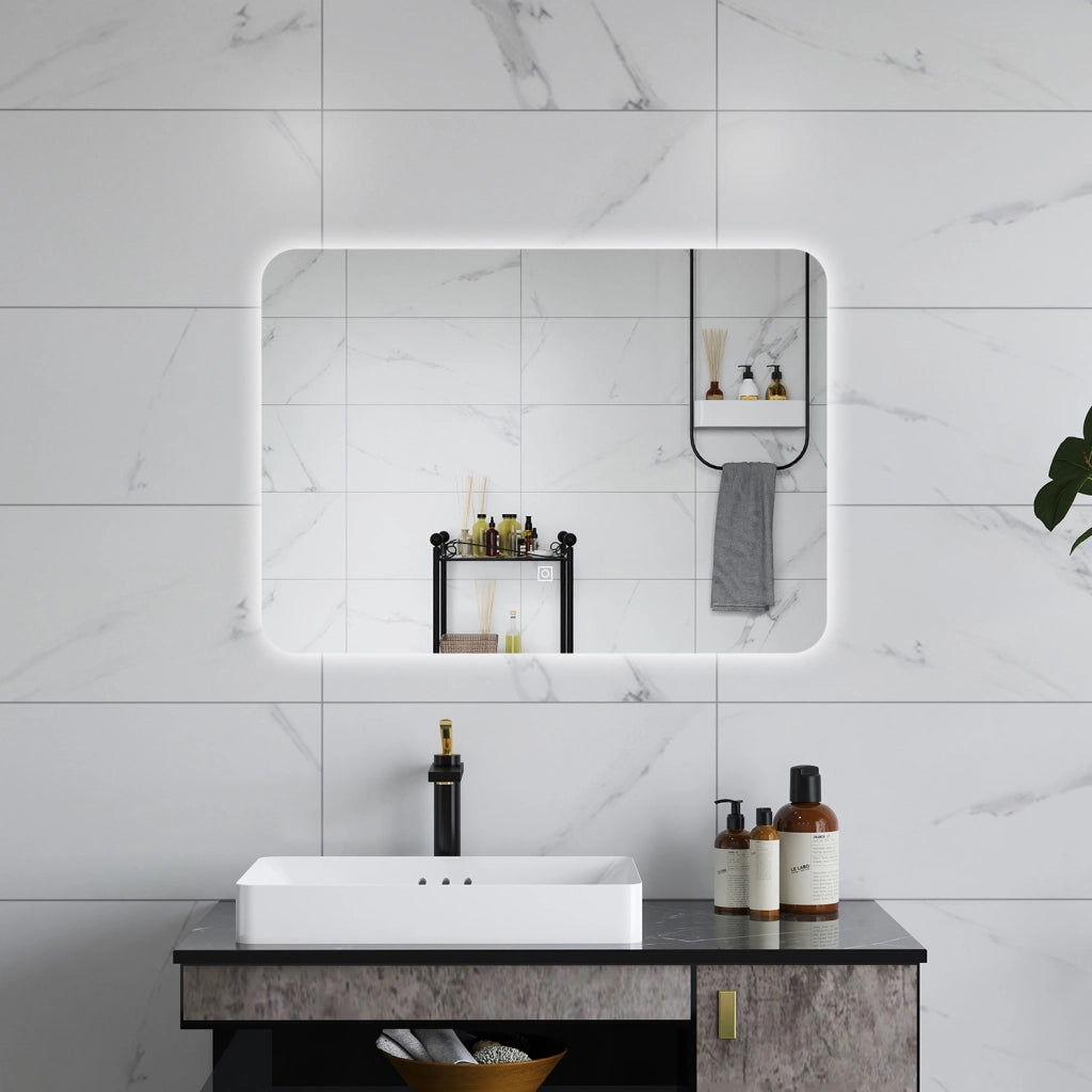 AICA Specchio da bagno 50 x 70 cm, dimmerabile, interruttore touch, Funzione Memoria
