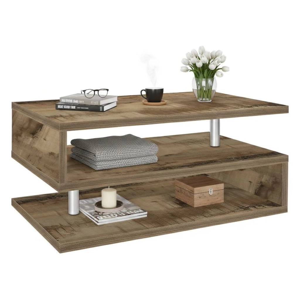 Tavolino da salotto Natalia, Tavolino soggiorno, Mobile portaoggetti basso, Tavolino da caffÒ¨, 90x55h41 cm, Acero