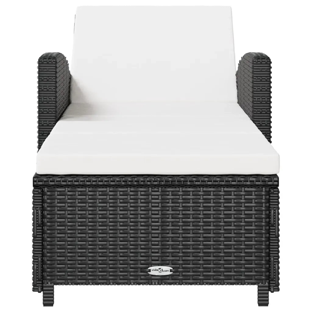 Lettino Prendisole | Sdraio da giardino | Lettino da sole con Cuscino Bianco Crema in Polyrattan Nero