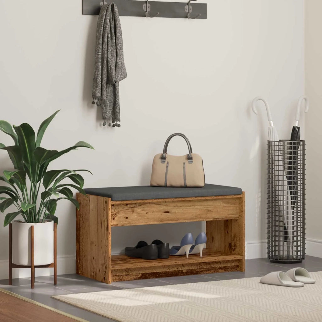 Panca per ingresso con cuscino Legno vecchio 83 x 38 x 45 cm 891582