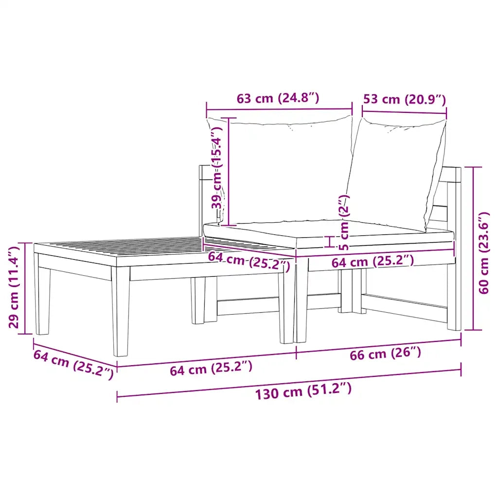 Set Divani Giardino 2 pz Cuscini Bianco Crema in Legno d'Acacia 316316