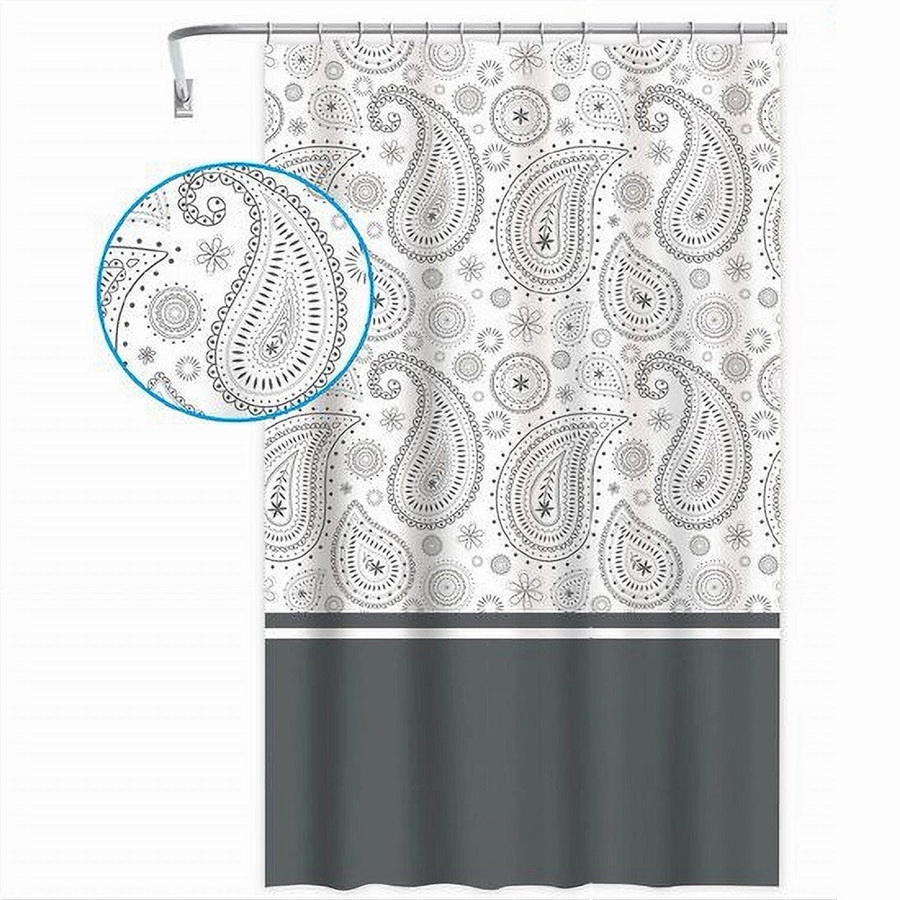 Trade Shop - Tenda Doccia Vasca Bagno 12 Anelli 180x200 Cm Motivo Paisley Etnico Grigio 87581 -