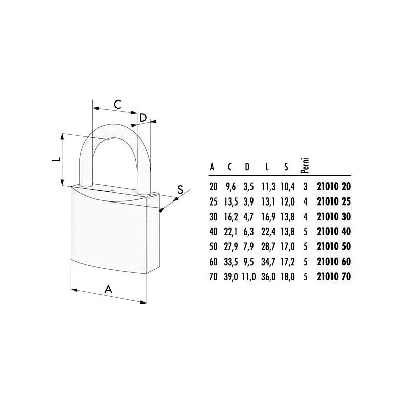 Lucchetto Ottone Mm 20 21010 Cisa Ll