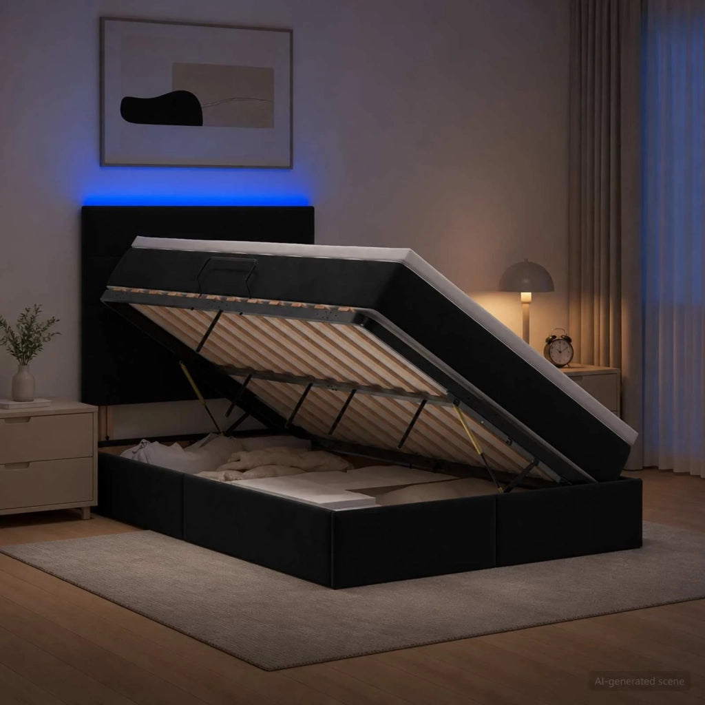 Letto con contenitore LED e materasso Nero 120 x 190 cm Velluto 3460118
